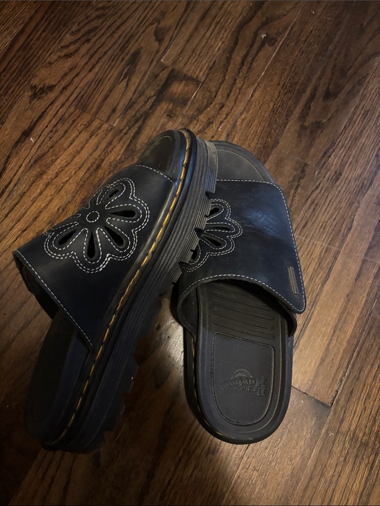 Dr. Martens Shoes - Dr. Martens Black Floral Cutout Slide Sandals